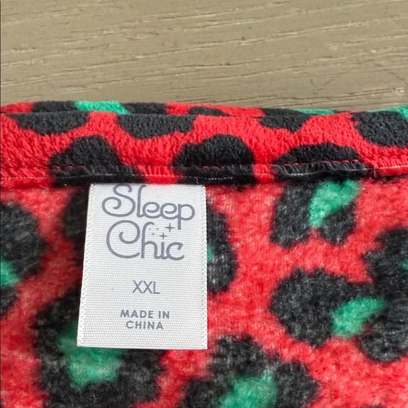 Sleep Chic Red and Green Leopard Print Pajama Set - Picture 3 of 6